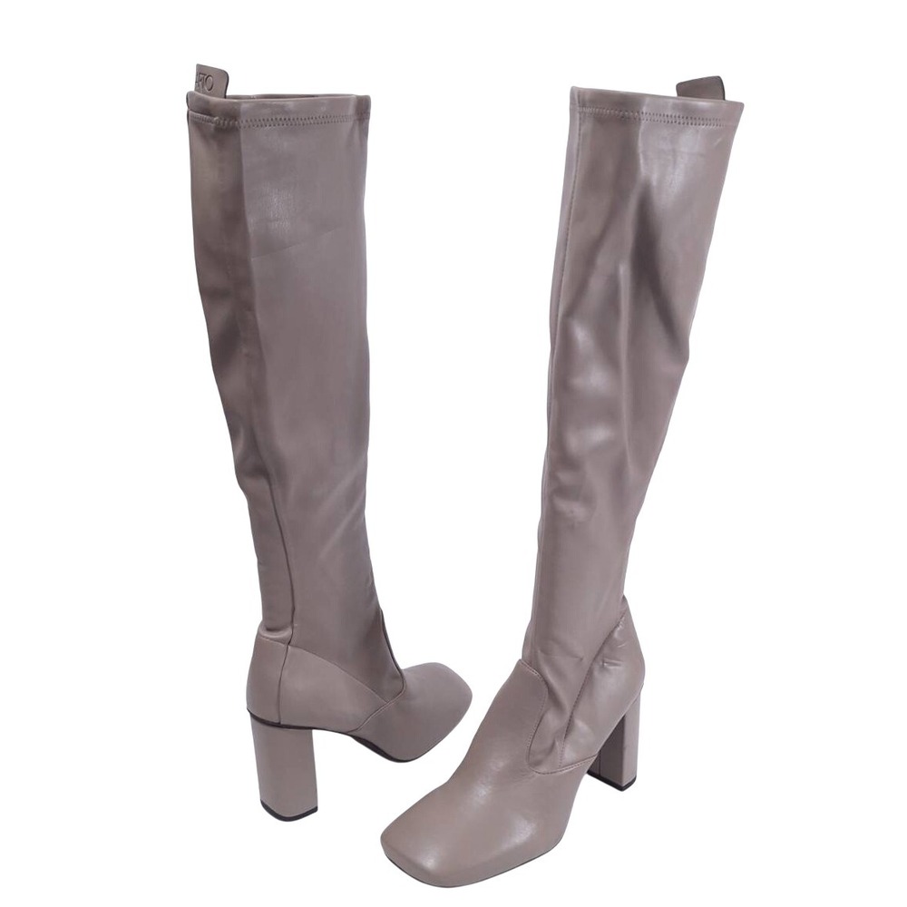 Sarto Studio‎ Taupe Knee High Boots Block Heel Square Toe Zip Sz 8 Sustainable